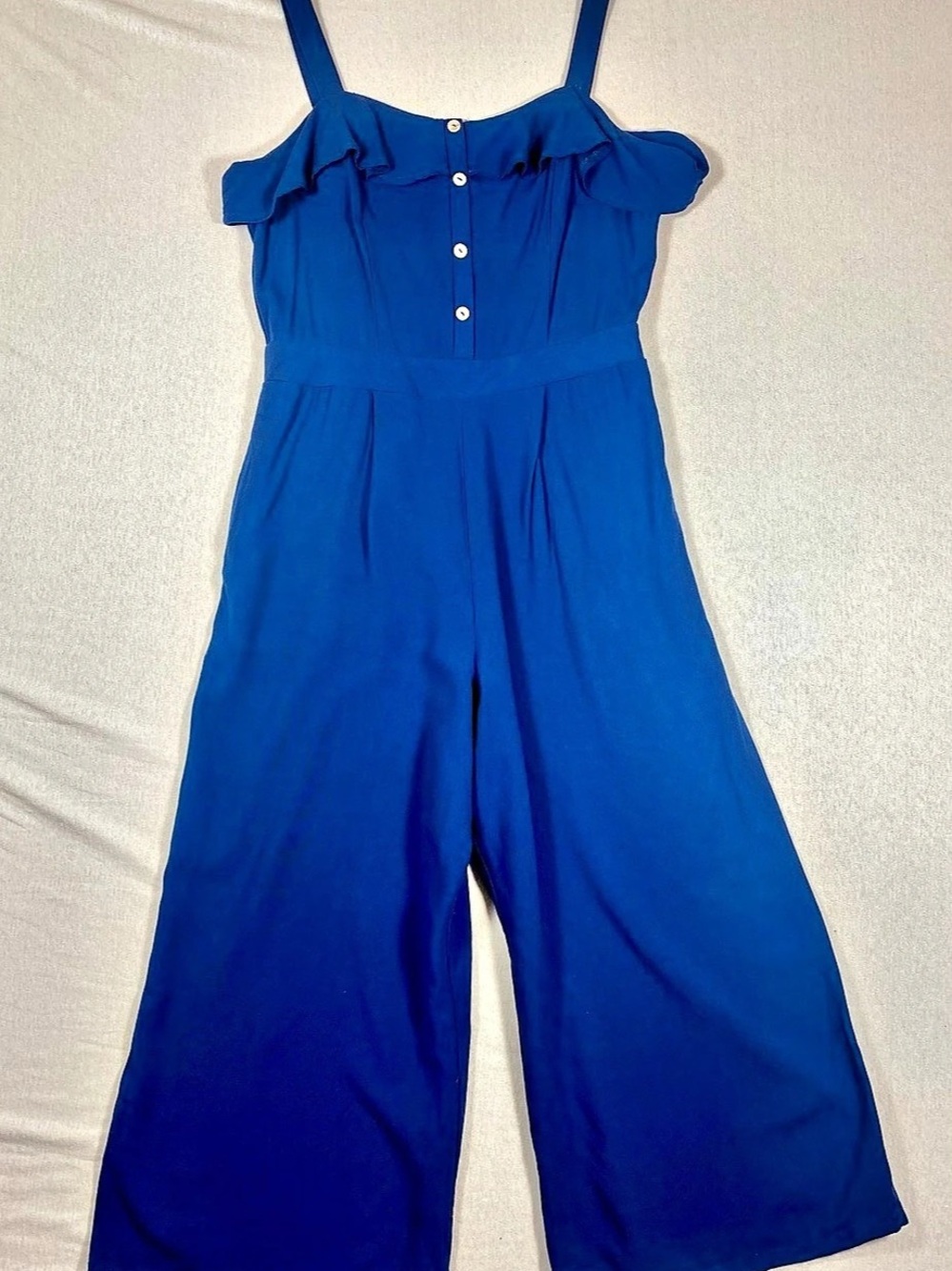 Everly Cobalt Blue Ruffle Wide-Leg Jumpsuit Size Small
